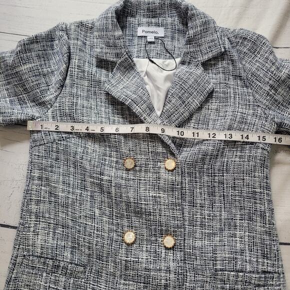 Pomelo Size XXS Tweed Double Breasted Mini Dress Gray Gold Buttons - Picture 5 of 9